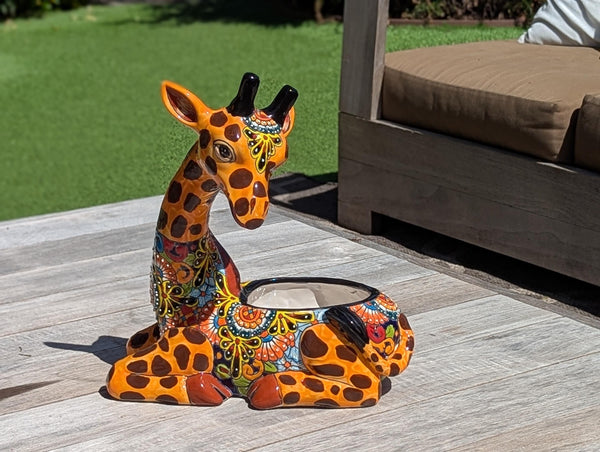Talavera Giraffe Flower Pot for Indoor Decor or Yard Art Decorations, Planter Pot is Handmade Mexican Pottery, Turkey Lover Gift