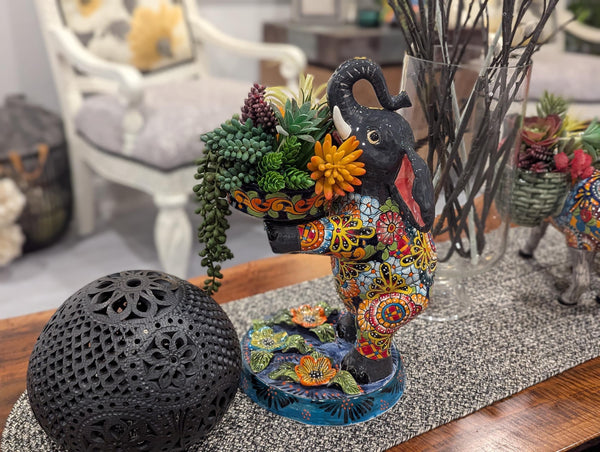 Elephant Flower Pot is Talavera Planter & Handmade Mexican Pottery for Indoor Decorations, Gift for Elephant Lovers, Ships 10-1