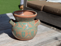 10.5 inch Round Soft Aqua Planter Ceramic Flower Pot | Handmade Mexican Pottery is Outdoor Garden Decor or Indoor Home Decor, Unique Gift