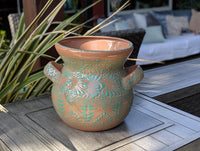 10.5 inch Round Soft Aqua Planter Ceramic Flower Pot | Handmade Mexican Pottery is Outdoor Garden Decor or Indoor Home Decor, Unique Gift