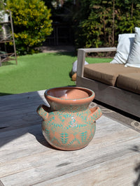 10.5 inch Round Soft Aqua Planter Ceramic Flower Pot | Handmade Mexican Pottery is Outdoor Garden Decor or Indoor Home Decor, Unique Gift