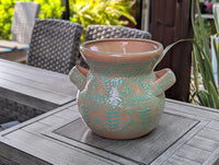 10.5 inch Round Soft Aqua Planter Ceramic Flower Pot | Handmade Mexican Pottery is Outdoor Garden Decor or Indoor Home Decor, Unique Gift