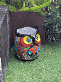 Gorgeous 14" Owl Flower Pot, Ceramic Planter is Handmade Talavera Pottery for Outdoor Garden Decor, Unique Housewarming Gift