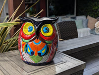 Gorgeous 14" Owl Flower Pot, Ceramic Planter is Handmade Talavera Pottery for Outdoor Garden Decor, Unique Housewarming Gift