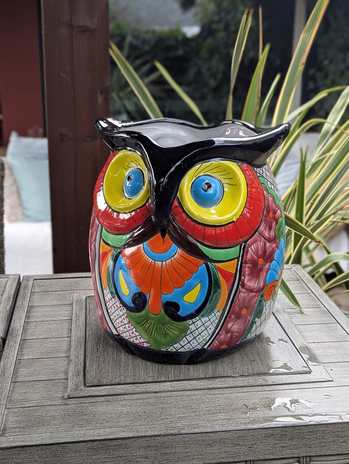 Gorgeous 14" Owl Flower Pot, Ceramic Planter is Handmade Talavera Pottery for Outdoor Garden Decor, Unique Housewarming Gift
