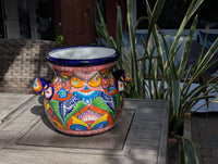 Colorful 10.5 inch Round Flower Pot, Talavera Ceramic Planter, Handmade Pottery is Outdoor Garden Decor, Indoor Home Decor