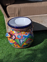 Colorful 10.5 inch Round Flower Pot, Talavera Ceramic Planter, Handmade Pottery is Outdoor Garden Decor, Indoor Home Decor