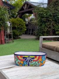 Oval Planter Talavera Pottery, Indoor or Outdoor Flower Pot, Ceramic Mexican Art as Housewarming Gift