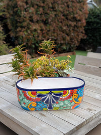 Oval Planter Talavera Pottery, Indoor or Outdoor Flower Pot, Ceramic Mexican Art as Housewarming Gift