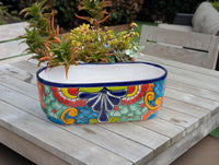 Oval Planter Talavera Pottery, Indoor or Outdoor Flower Pot, Ceramic Mexican Art as Housewarming Gift