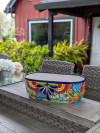 Oval Planter Talavera Pottery, Indoor or Outdoor Flower Pot, Ceramic Mexican Art as Housewarming Gift