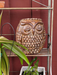 Mexican Owl Planter Pot for Indoor Home Decor or Outdoor Garden Decorations, Medium Owl, Brown