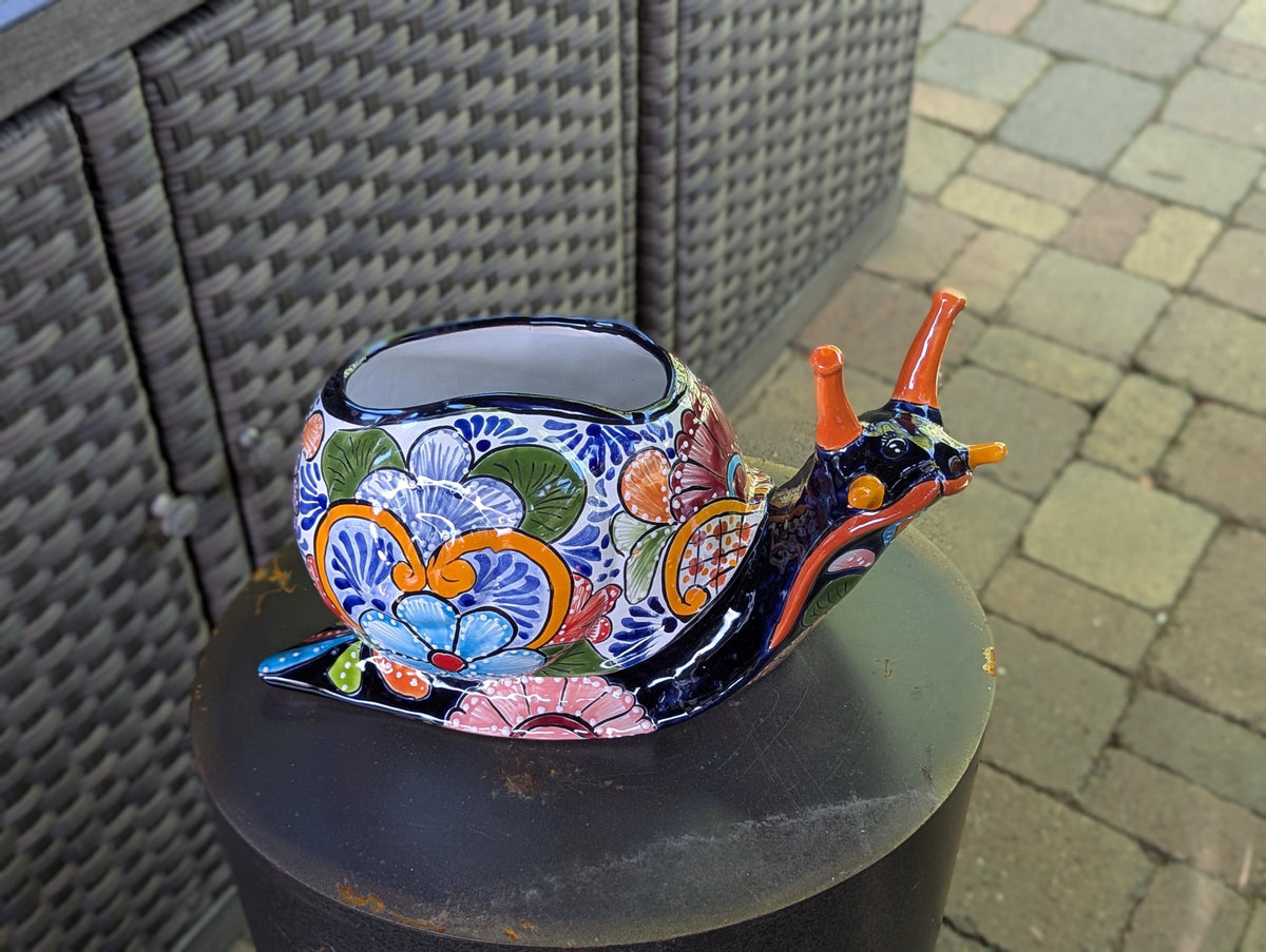 Talavera Snail Planter, Ceramic Mexican Planter Pot for Indoor Home Decor or Outdoor Garden Decor is also Exquisite Hand Painted Yard Art
