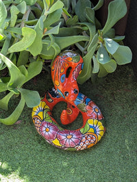 Talavera Rattlesnake Figurine Ceramic Mexican Pottery, Outdoor Snake Decor and Garden Statue Handmade in Mexico
