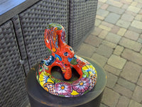Talavera Rattlesnake Figurine Ceramic Mexican Pottery, Outdoor Snake Decor and Garden Statue Handmade in Mexico