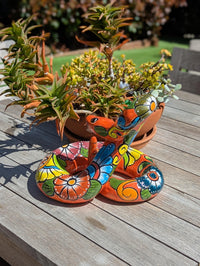 Talavera Rattlesnake Figurine Ceramic Mexican Pottery, Outdoor Snake Decor and Garden Statue Handmade in Mexico