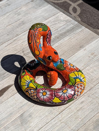 Talavera Rattlesnake Figurine Ceramic Mexican Pottery, Outdoor Snake Decor and Garden Statue Handmade in Mexico