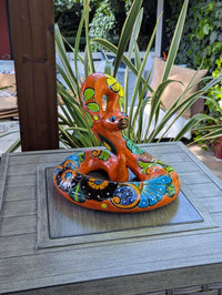 Talavera Rattlesnake Figurine Ceramic Mexican Pottery, Outdoor Snake Decor and Garden Statue Handmade in Mexico