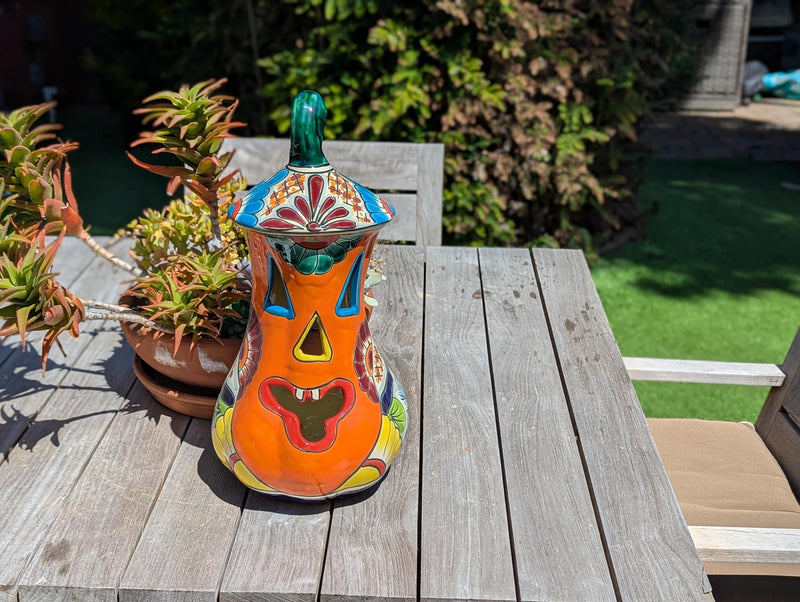 Halloween Pumpkin Decor, Talavera Pottery is Jack-o-Lantern Home Decoration, Handmade Mexican Art for Outdoor Patio Decor or Trick or Treat