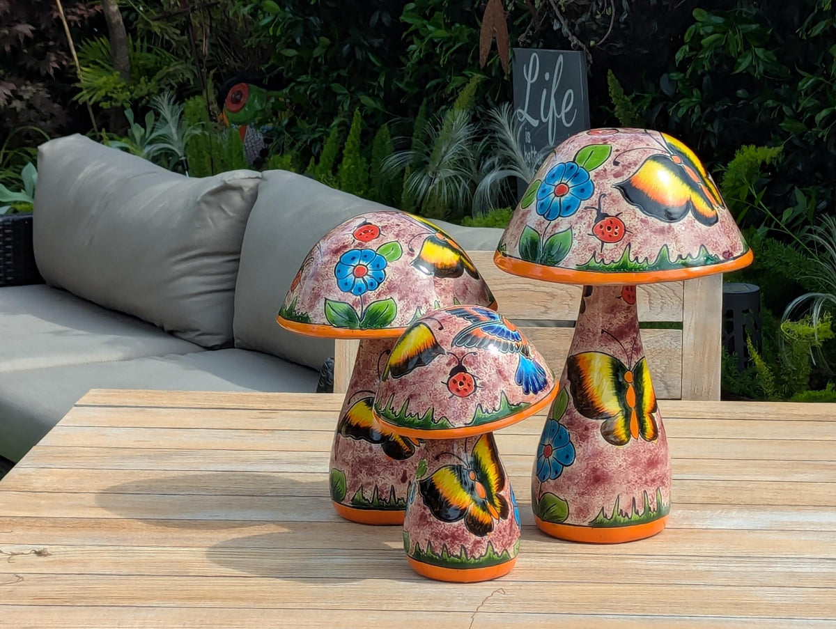 Mushroom Garden Decor | Set of 3 Handmade Ceramic Mexican Toadstools
