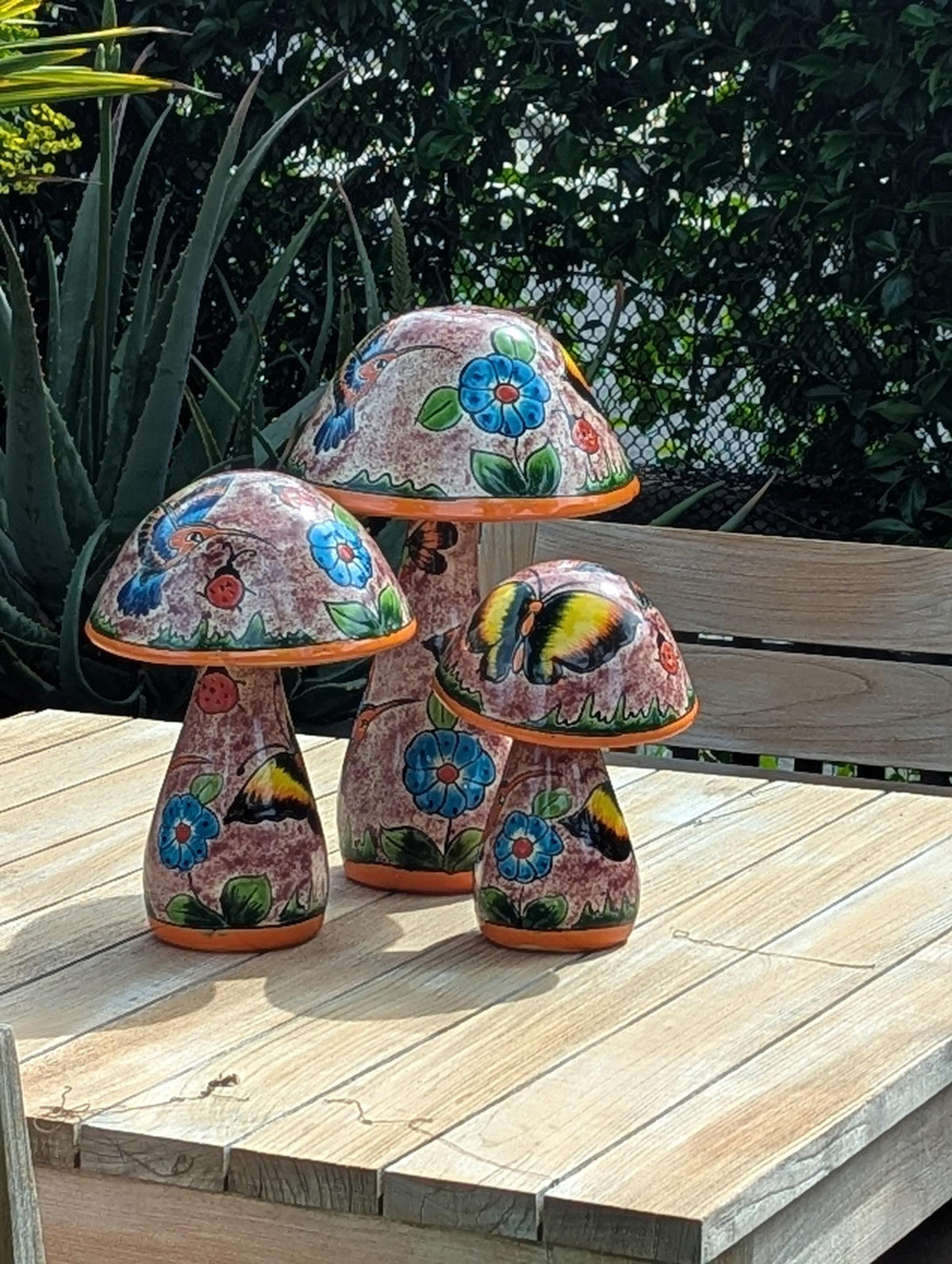 Mushroom Garden Decor | Set of 3 Handmade Ceramic Mexican Toadstools