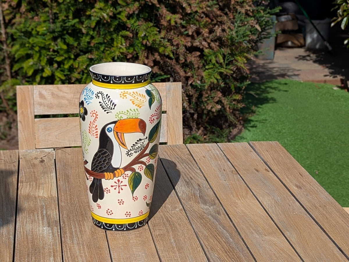Toucan Ceramic Vase | Exquisite Handmade Talavera Mexican Pottery is a Decorative Toucan Floral Vase & Gorgeous Home Decor or Centerpiece