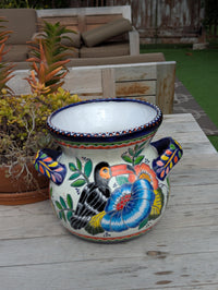 10.5" Round Toucan Planter Ceramic Flower Pot | Handmade Mexican Talavera Pottery is Outdoor Garden Decor or Indoor Home Decor, Unique Gift