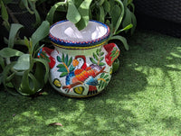 10.5 inch Round Parrot Planter Ceramic Flower Pot | Handmade Mexican Talavera Pottery is Outdoor Garden Decor or Indoor Home Decor, Unique Gift
