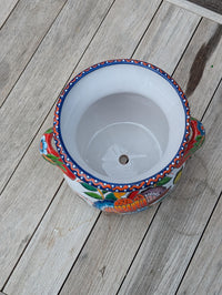 10.5 inch Round Parrot Planter Ceramic Flower Pot | Handmade Mexican Talavera Pottery is Outdoor Garden Decor or Indoor Home Decor, Unique Gift