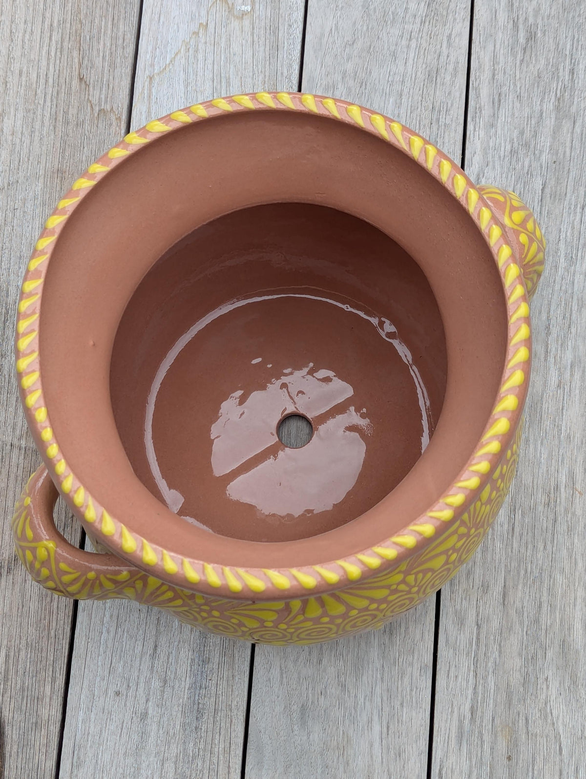 Yellow Sunburst Planter | 10.5" Round Mexican Flower Pot
