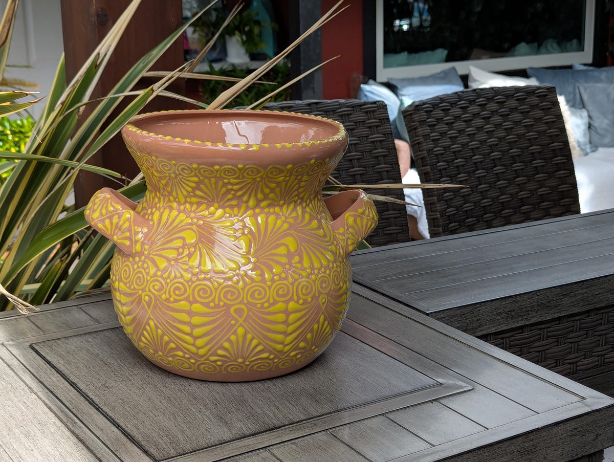 Yellow Sunburst Planter | 10.5" Round Mexican Flower Pot