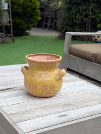 Yellow Sunburst Planter | 10.5" Round Mexican Flower Pot