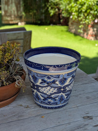 Blue & White Ceramic Planter | Exquisite Handmade Mexican Pottery to use as Outdoor Garden Decor, Indoor Home Decor, Flower Pot Centerpiece