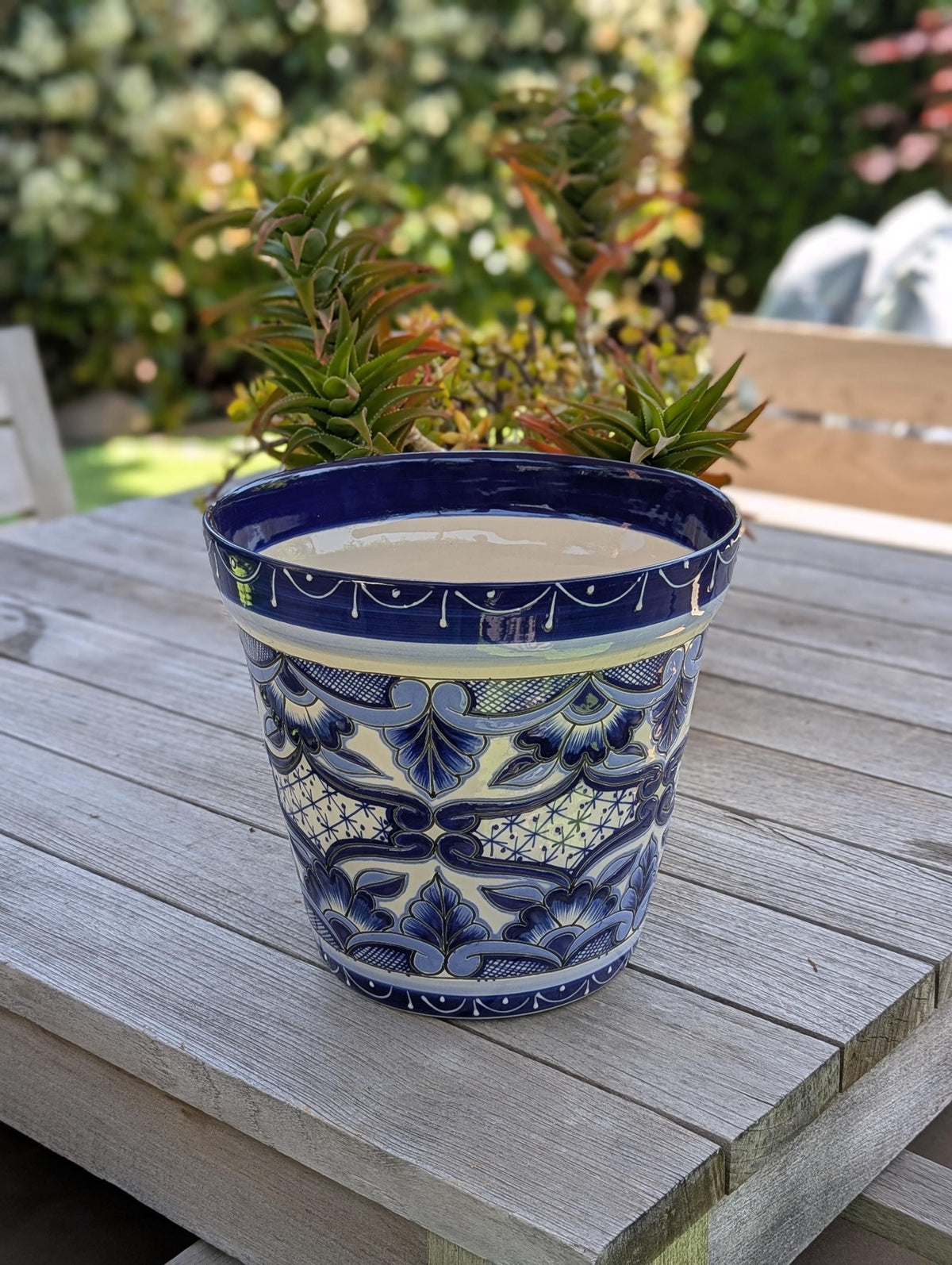 Blue & White Ceramic Planter | Exquisite Handmade Mexican Pottery to use as Outdoor Garden Decor, Indoor Home Decor, Flower Pot Centerpiece