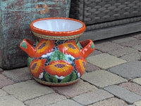 Pre-Order | Orange Poppies Ceramic Flower Pot is 10.5 inch Round Handmade Mexican Talavera Pottery, Outdoor Garden Decor or Indoor Home Decor