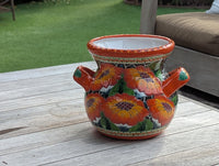 Pre-Order | Orange Poppies Ceramic Flower Pot is 10.5 inch Round Handmade Mexican Talavera Pottery, Outdoor Garden Decor or Indoor Home Decor