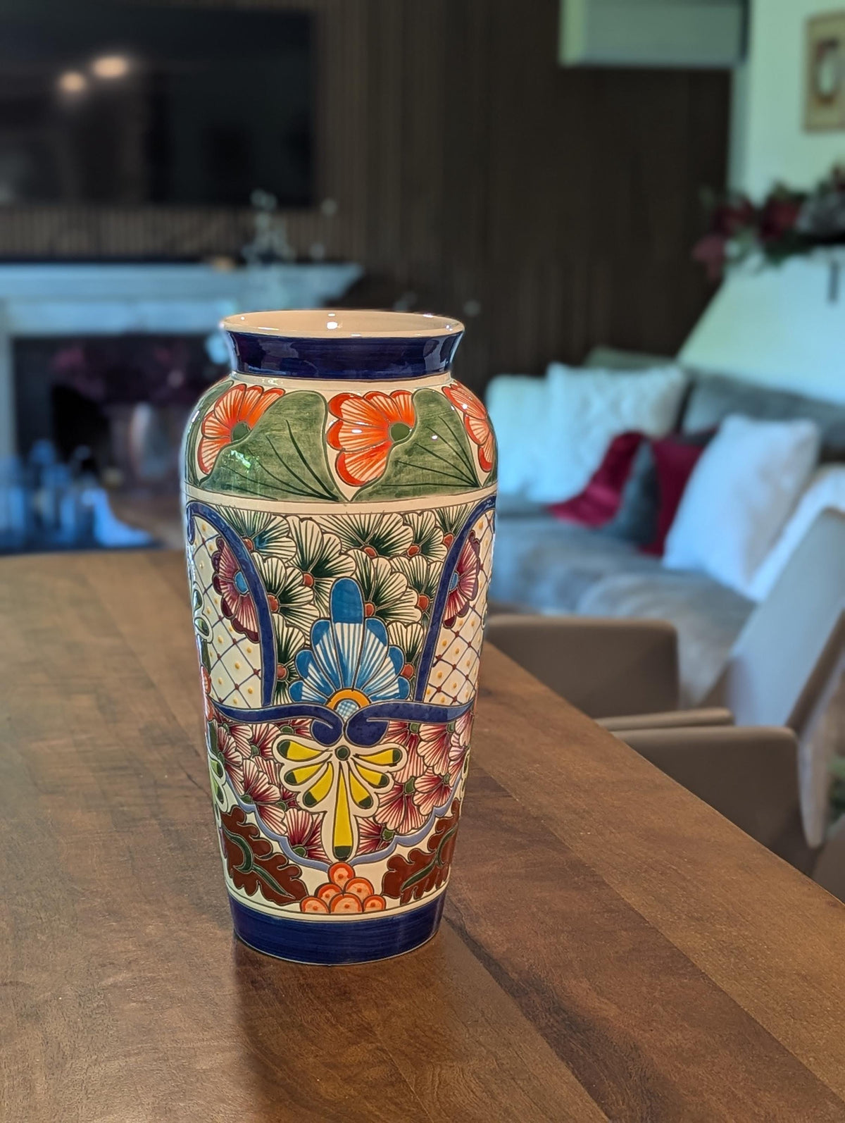 Ceramic Talavera Vase is Exquisite Handmade Mexican Pottery | Decorative &quot;Marisela&quot; Floral Vase is Gorgeous Home Decor & Centerpiece