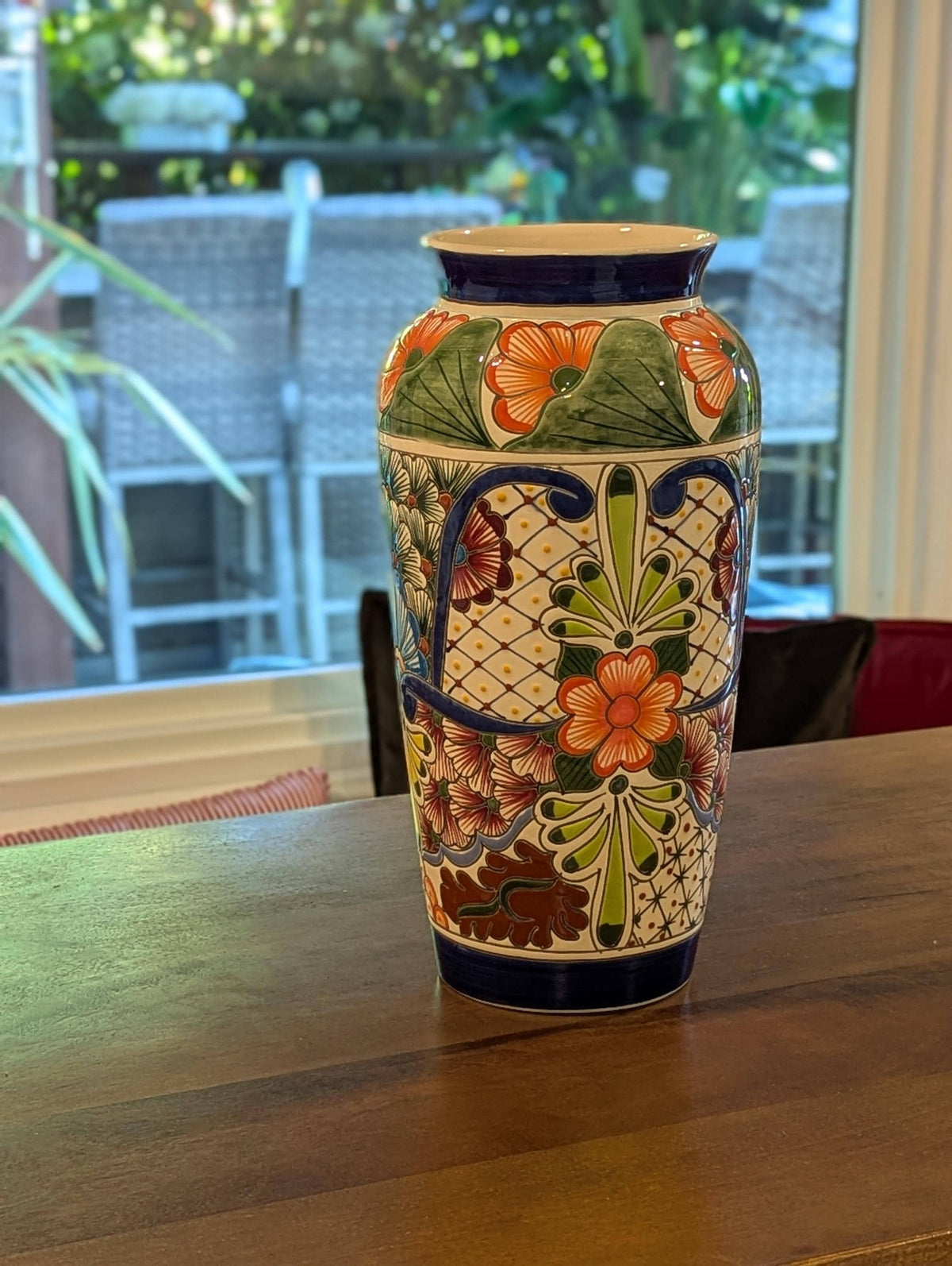 Ceramic Talavera Vase is Exquisite Handmade Mexican Pottery | Decorative &quot;Marisela&quot; Floral Vase is Gorgeous Home Decor & Centerpiece