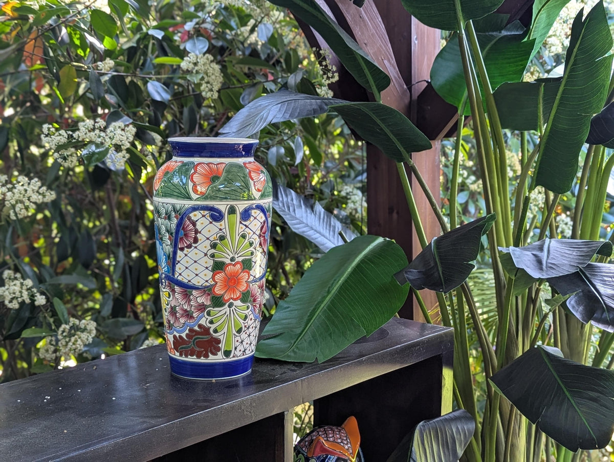 Ceramic Talavera Vase is Exquisite Handmade Mexican Pottery | Decorative &quot;Marisela&quot; Floral Vase is Gorgeous Home Decor & Centerpiece