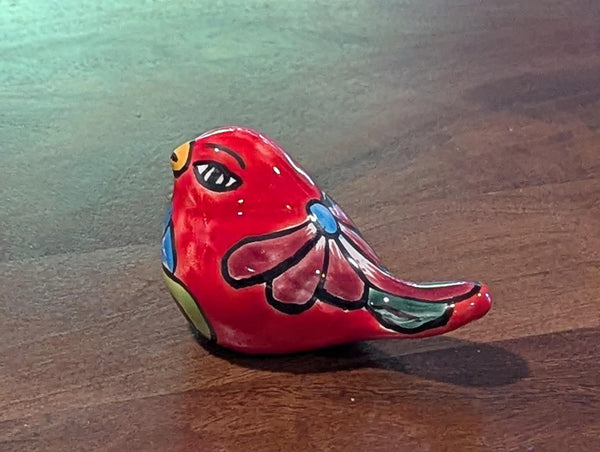 Talavera Red Head & Body Birdie Home Decor | Ceramic Pottery Bird Statue and Small Bird Decor, Colorful Bird Art for Home, Yard Garden Decor