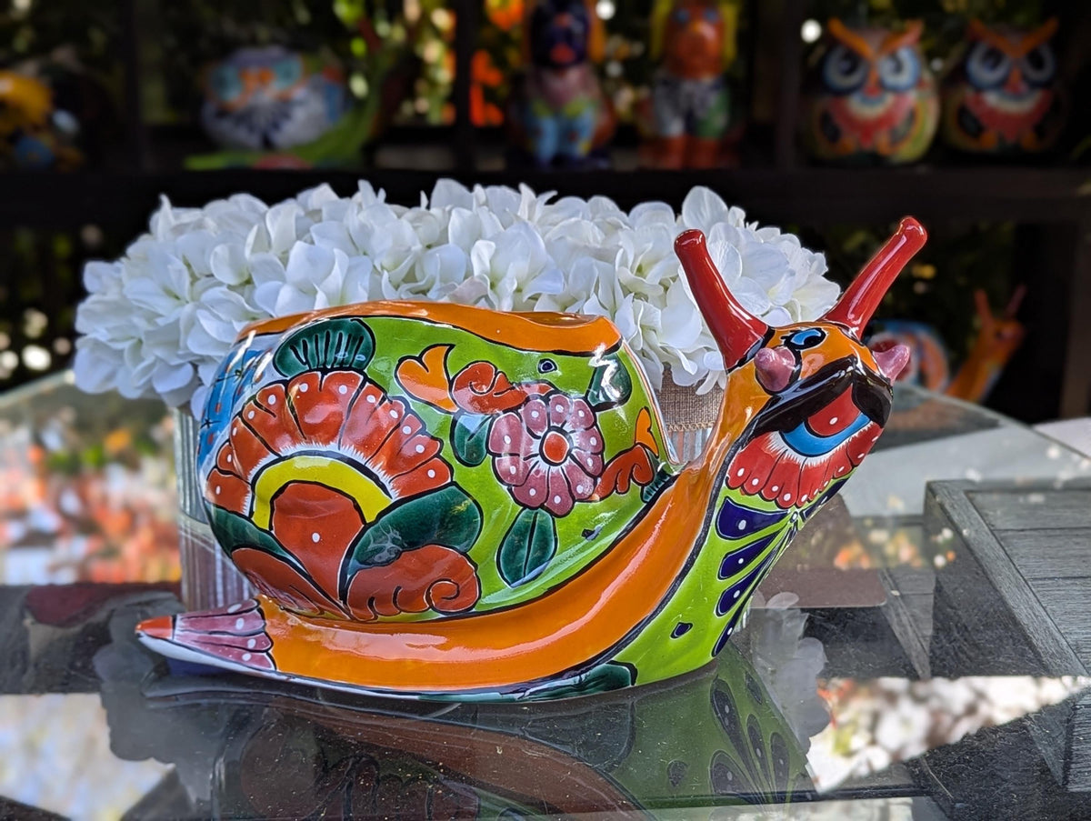 Talavera Snail Planter, Ceramic Mexican Planter Pot for Indoor Home Decor or Outdoor Garden Decor is also Exquisite Hand Painted Yard Art