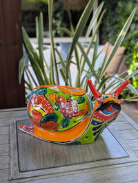 Talavera Snail Planter, Ceramic Mexican Planter Pot for Indoor Home Decor or Outdoor Garden Decor is also Exquisite Hand Painted Yard Art