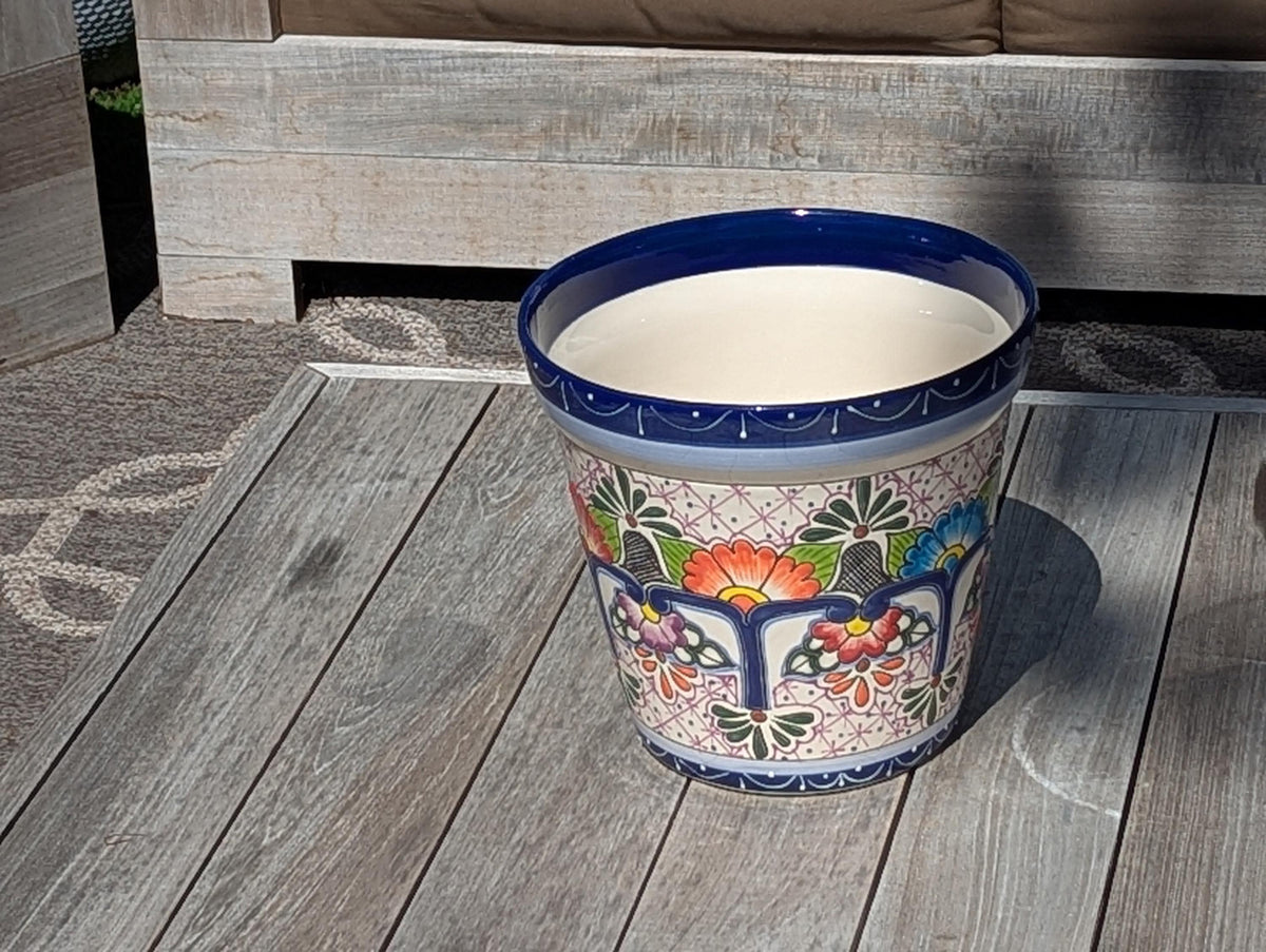 10.5" Round Ceramic Planter is Exquisite Handmade Mexican Pottery - Use as Outdoor Garden Decor, Indoor Home Decor, Flower Pot Centerpiece