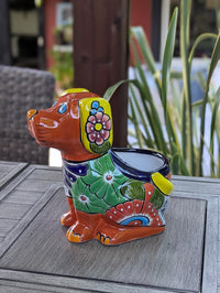 Talavera Dog Flower Pot for Outdoor Decor or Garden Decorations, Planter Pot is Handmade Mexican Pottery, great as Cute Dog Lover Gifts
