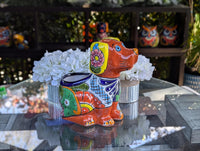 Talavera Dog Flower Pot for Outdoor Decor or Garden Decorations, Planter Pot is Handmade Mexican Pottery, great as Cute Dog Lover Gifts