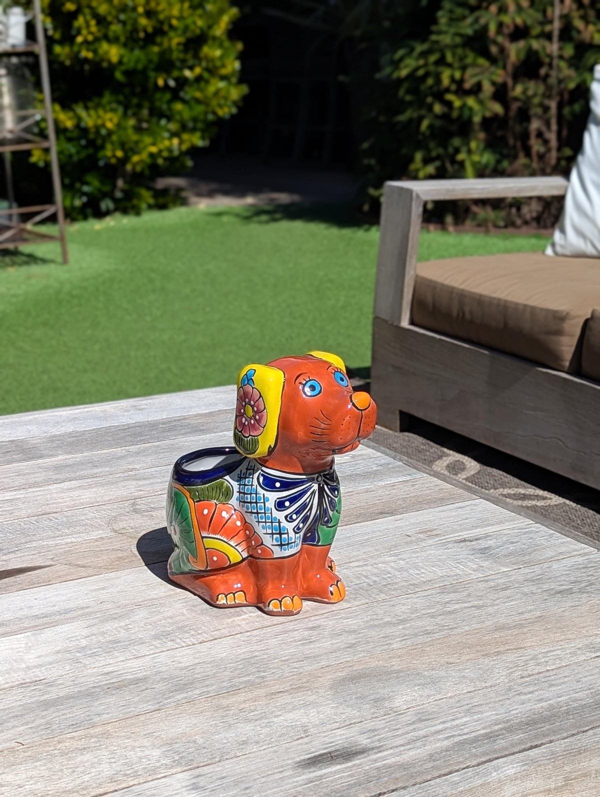 Talavera Dog Flower Pot for Outdoor Decor or Garden Decorations, Planter Pot is Handmade Mexican Pottery, great as Cute Dog Lover Gifts