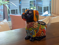 Talavera Dog Flower Pot for Outdoor Decor or Garden Decorations, Planter Pot is Handmade Mexican Pottery, great as Cute Dog Lover Gifts