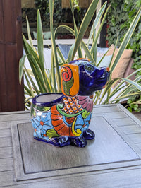 Talavera Dog Flower Pot for Outdoor Decor or Garden Decorations, Planter Pot is Handmade Mexican Pottery, great as Cute Dog Lover Gifts