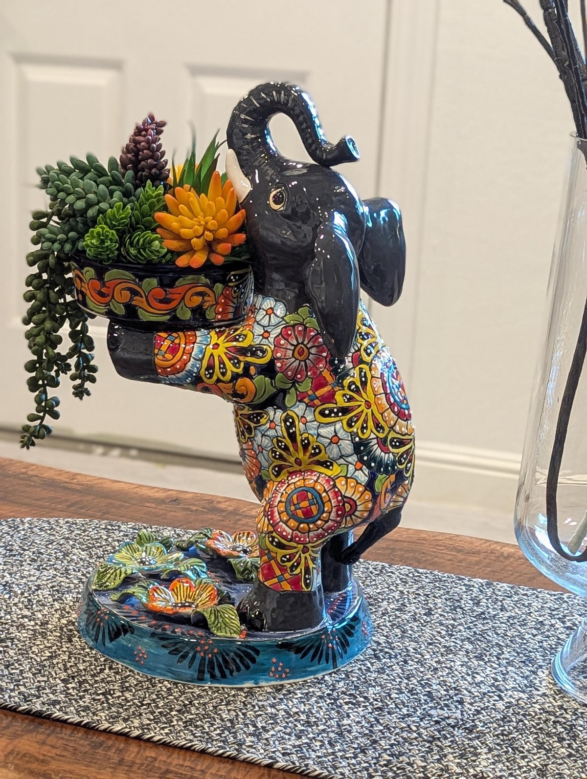 Talavera Elephant Flower Pot for Outdoor Decor or Garden Decorations, Planter Pot is Handmade Mexican Pottery, great as Elephant Lover Gifts