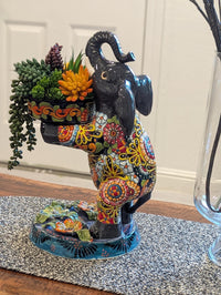 Talavera Elephant Flower Pot for Outdoor Decor or Garden Decorations, Planter Pot is Handmade Mexican Pottery, great as Elephant Lover Gifts